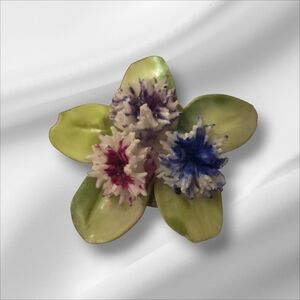 Crown Vintage Green and Blue Floral Brooch